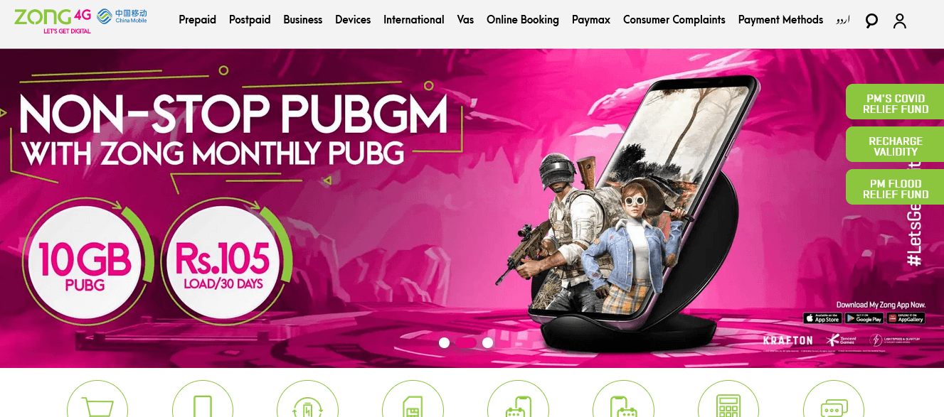Zong 4G telecom website